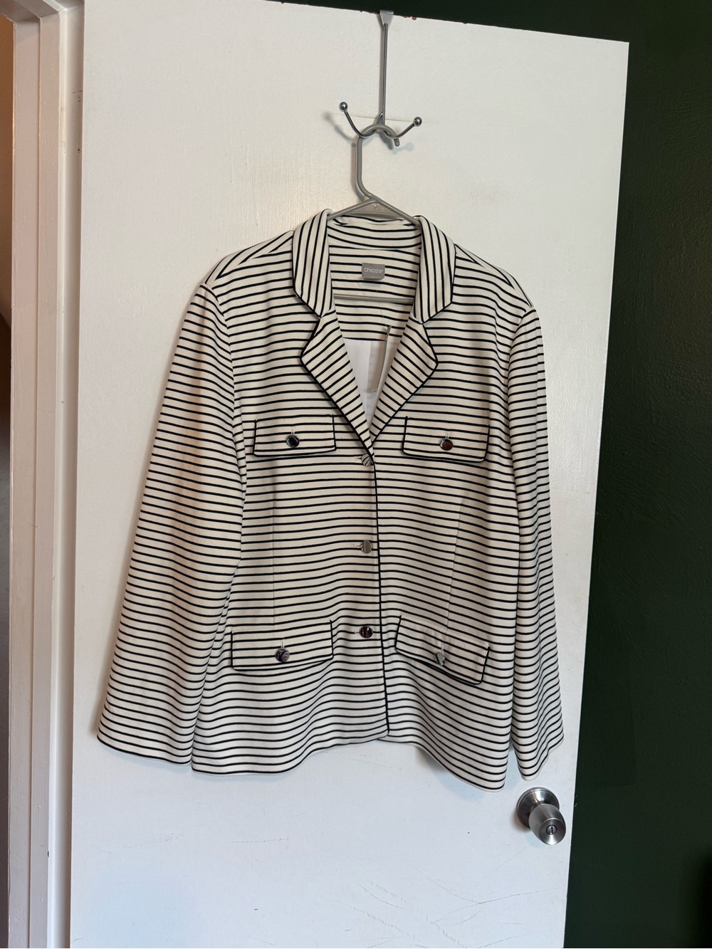NWT chicos black and white striped knot jacket silver buttons size 20/22